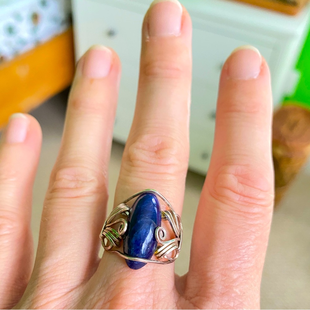 Sterling Sodalite Gemstone Silver Wire-Wrapped Ring
